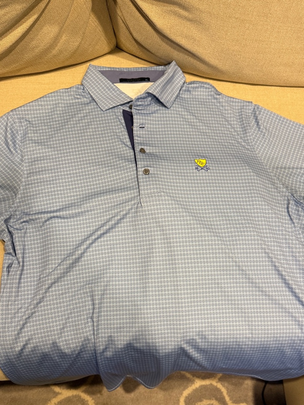 Greyson Light Blue Geo-Pattern Polo with Plainfield Country Club Crest